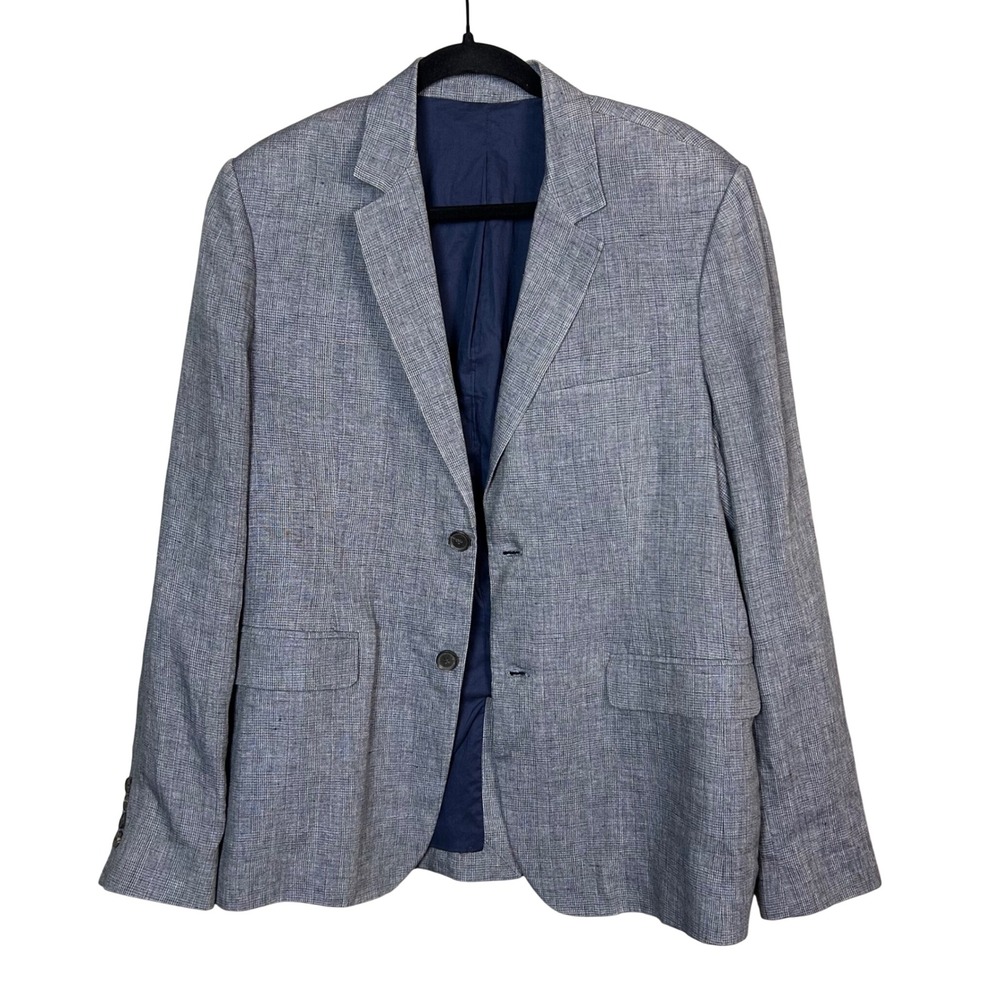 Vince Linen Sport Coat Mens Medium Plaid Italy Modern Fall Spring
